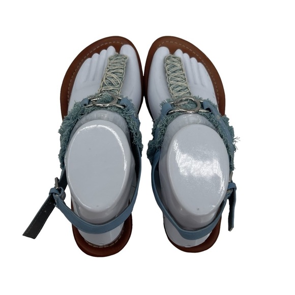 G By Guess Blue Denim T-Strap Wedge Sandals Size 8 Women’s - Picture 5 of 10